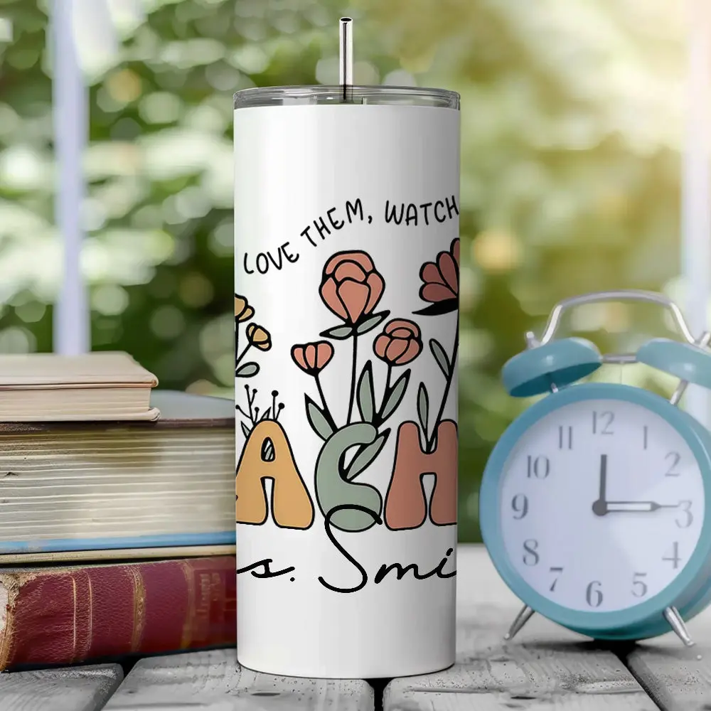 Personalized Wildflowers 20oz Name Skinny Tumbler with Straw Appreciation Gift for Teacher Back to School Gift-Blongser