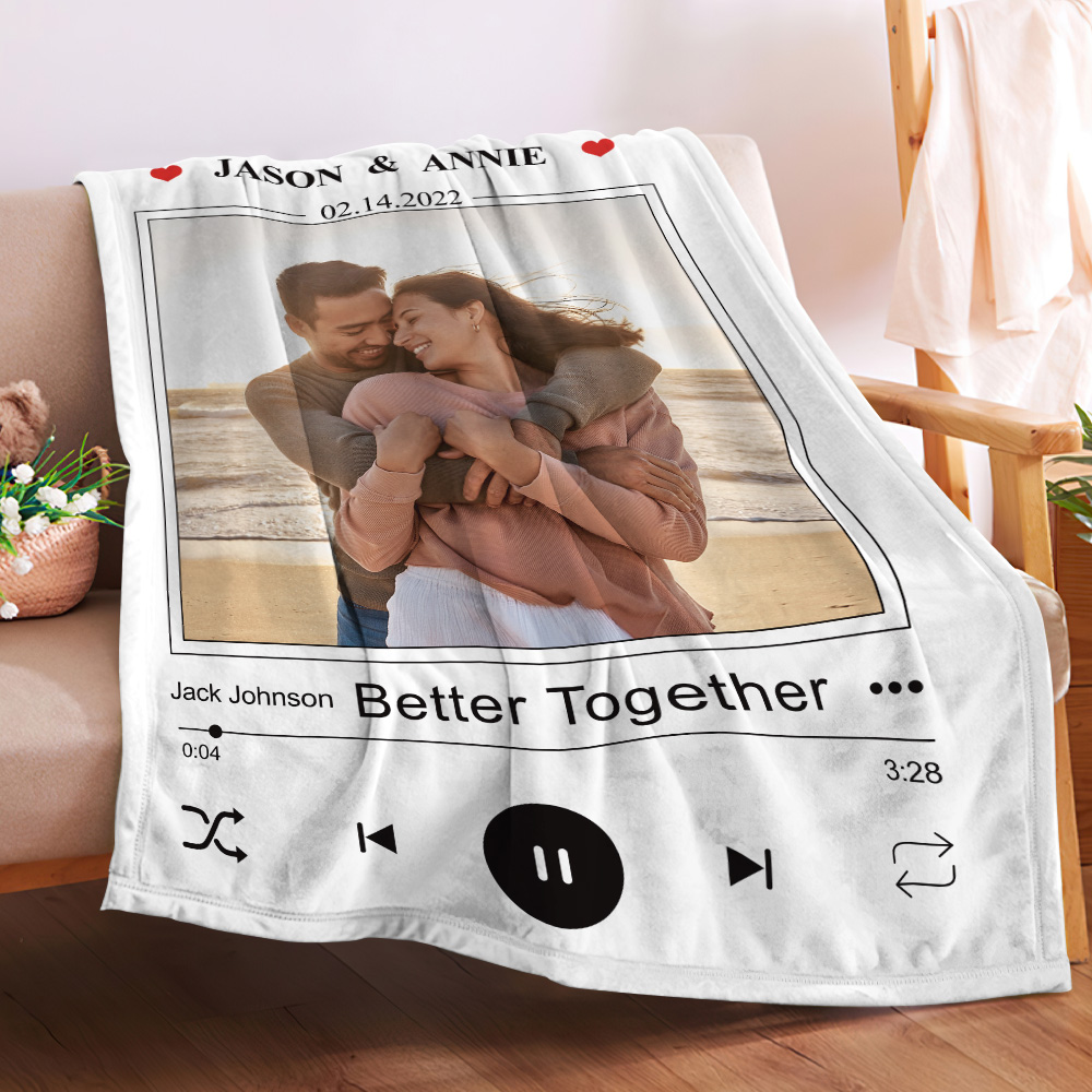 Personalized Couple Music Blanket with Photo and Text-Blongser