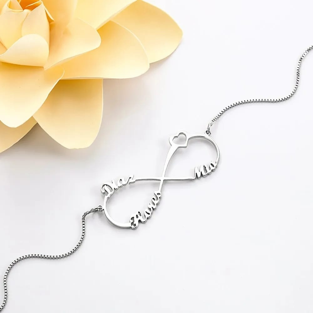 Heart Shape Custom Three Names Infinity Necklace 925 Sterling Silver-Blongser