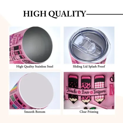 Personalized 3D Apple Pencil Design 20oz Skinny Tumbler Lid and Straw Back to School Gift for Teacher-Blongser