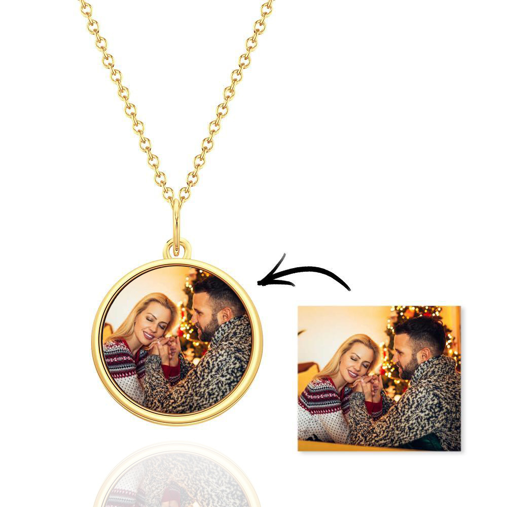 Personalized Circle Photo Necklace Gifts For Couple-Blongser