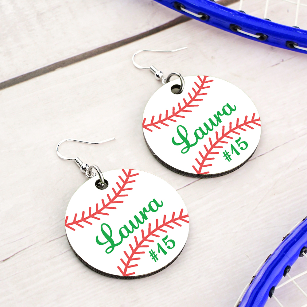 Personalized Baseball Softball Wooden Earrings Birthday Anniversary Gift for Sports Lover-Blongser