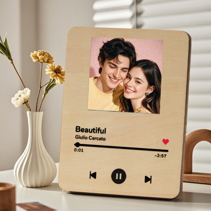 Personalized Photo Wooden Music Record Player Wedding Anniversary Gift for Couples-Blongser