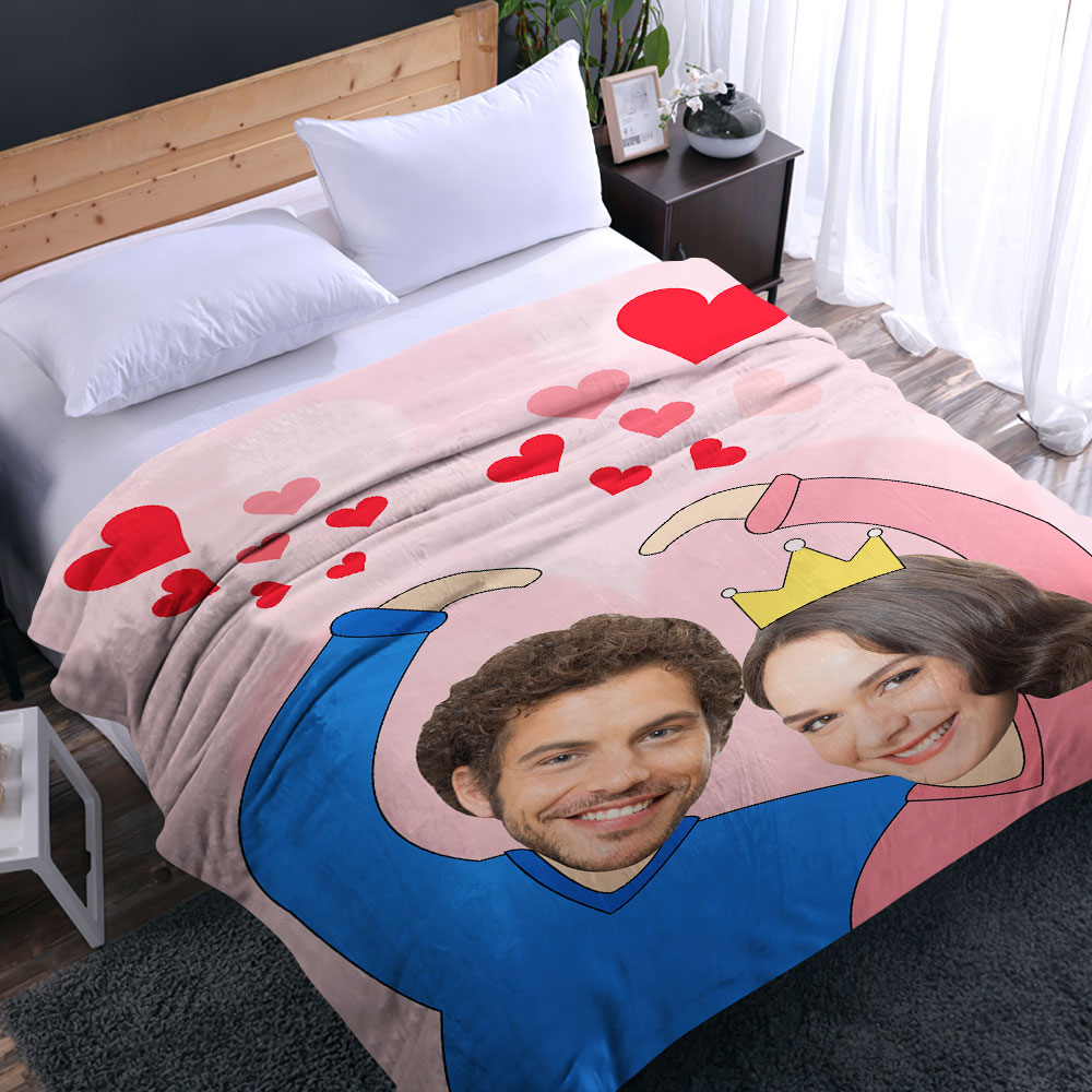 Custom Heart Couple Blanket Personalized Two Faces Blanket-Blongser