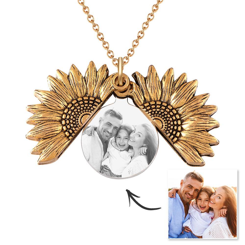 Custom Photo Necklaces Sunflower Locket Necklace-Blongser
