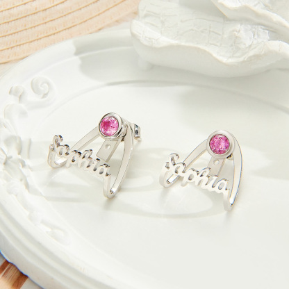 Personalized Birthstone Earrings with Name Earrings Jewelry Gift for Her-Blongser