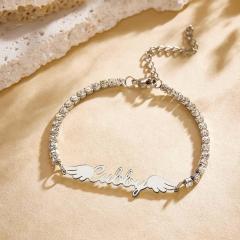 Custom Name Tennis Bracelet Elegant Angel Wings All Diamonds Bracelet Gift For Her-Blongser