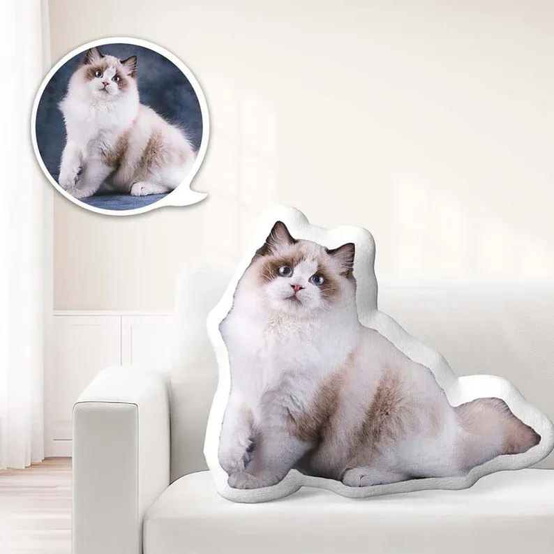 Custom Pet Pillow, Personalized Picture Pillow, Cat Shaped Pillow, Decorative Pillow, Pet Lover Gift, Home Decor-Blongser