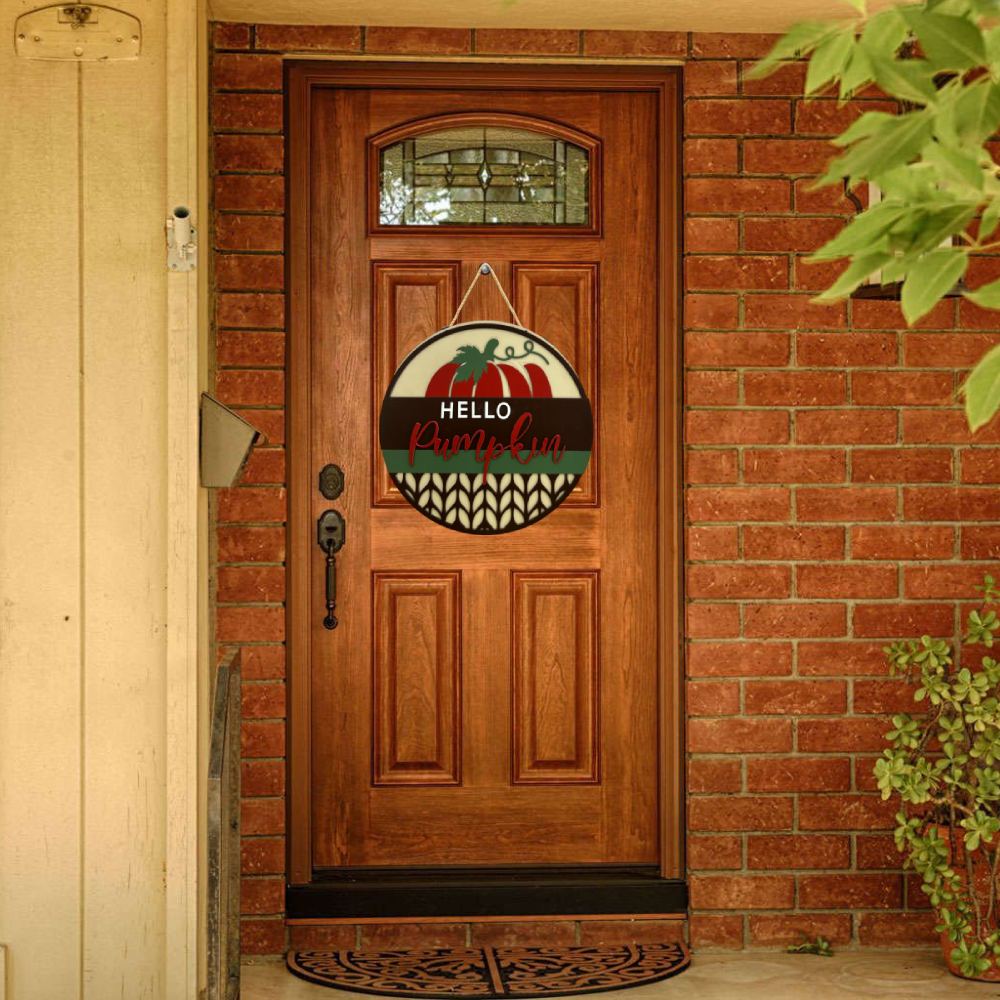 Fall Welcome Sign for Front Door Hello Pumpkin Farmhouse Wreath Porch Decor Hanging Decoration Gifts-Blongser