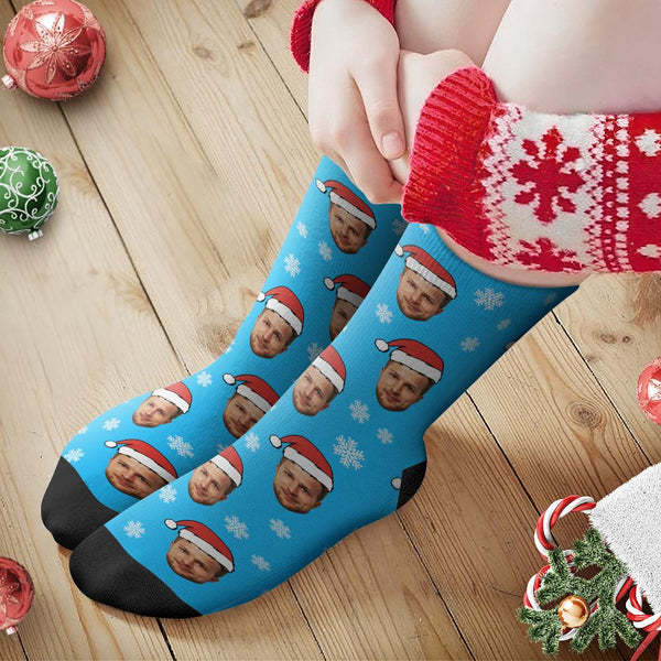 Custom Face Santa Hat Socks Personalized Photo Socks-Blongser