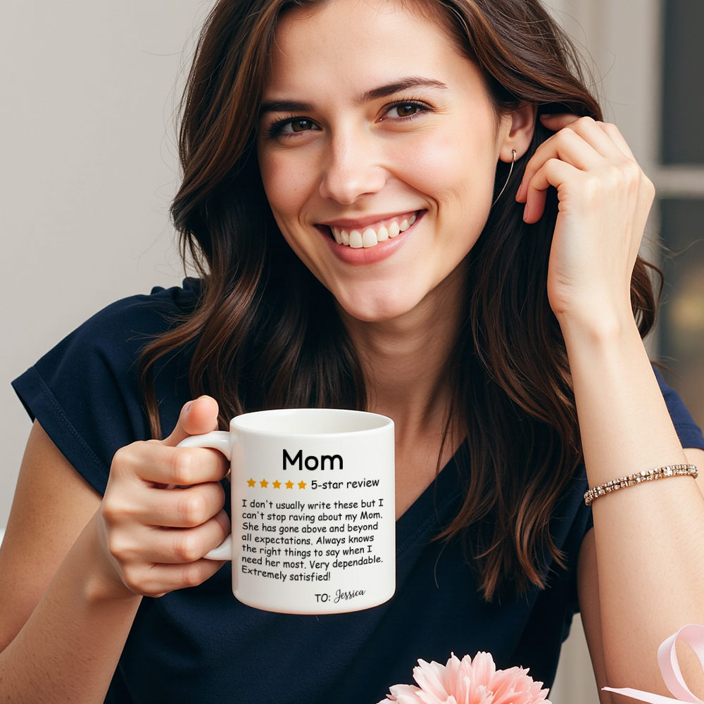 Personalized Five-Star Review Mug with Name Ceramic Coffee Mug Mother's Day Birthday Gift for Mom-Blongser