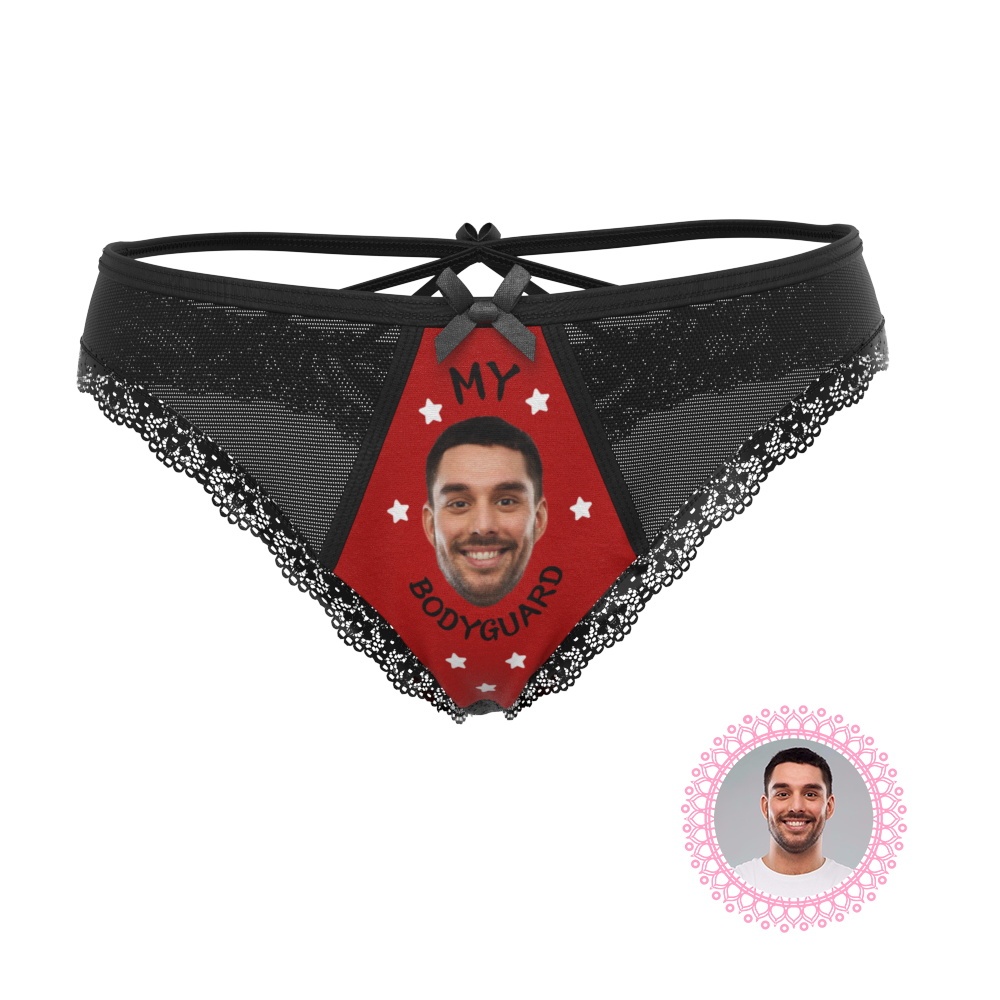 Personalized Face Thong MY BODYGUARD Lace Sexy Panties-Blongser
