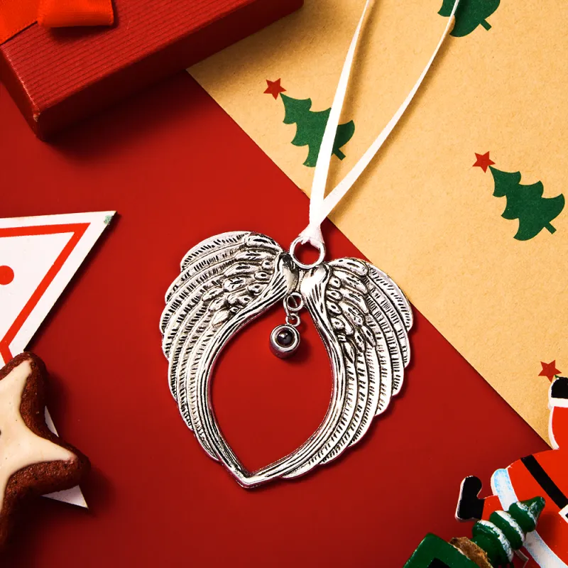 Personalized Photo Projection Ornaments Wings Memorial Christmas Tree Ornaments Christmas Gifts-Blongser