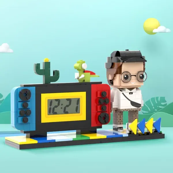 Custom Brick Figures Clock Personalized Brick Handheld Game Console Figures Clock Gifts for Him-Blongser