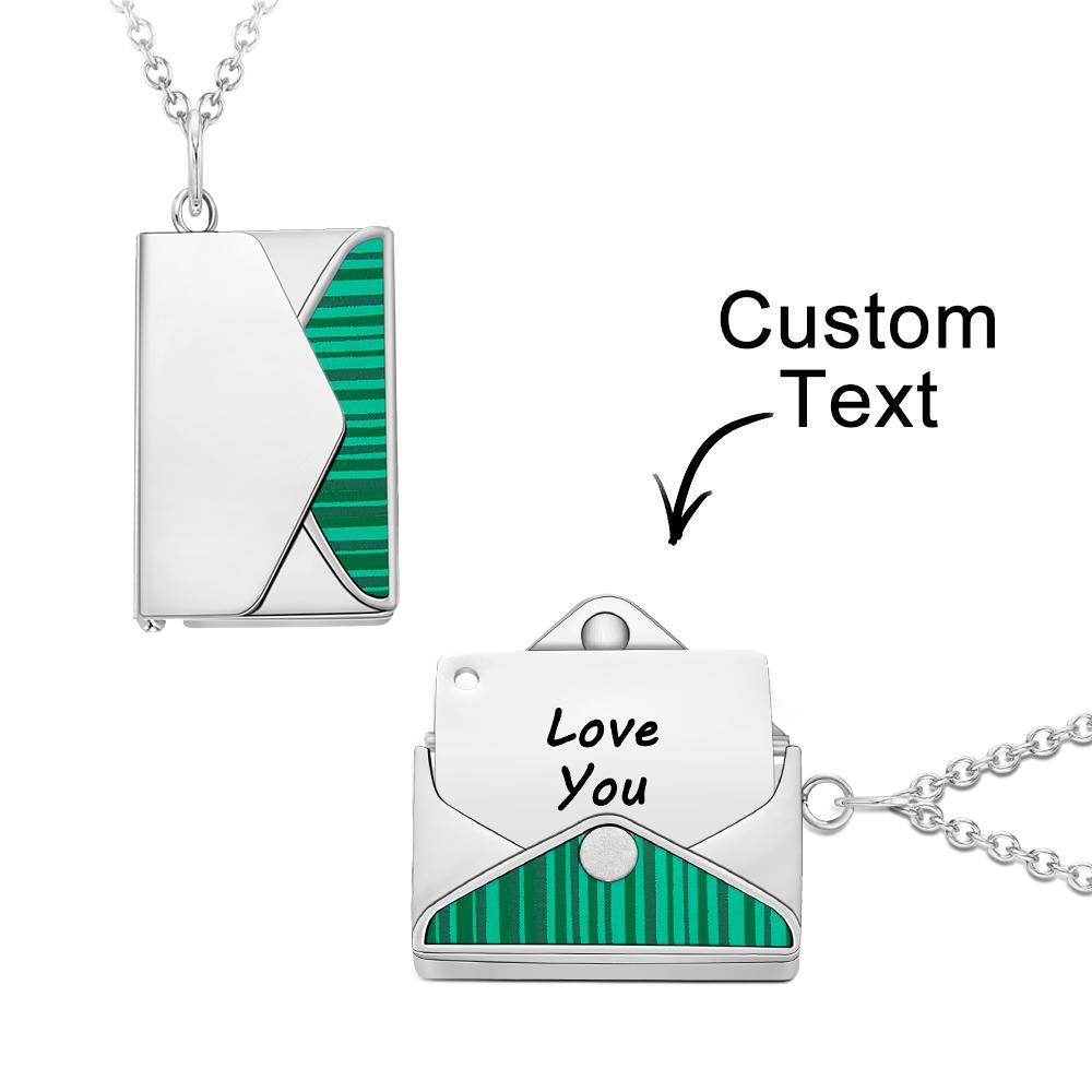 Engraved Envelope Letter Necklace Green Shell Striped Name Necklace-Blongser