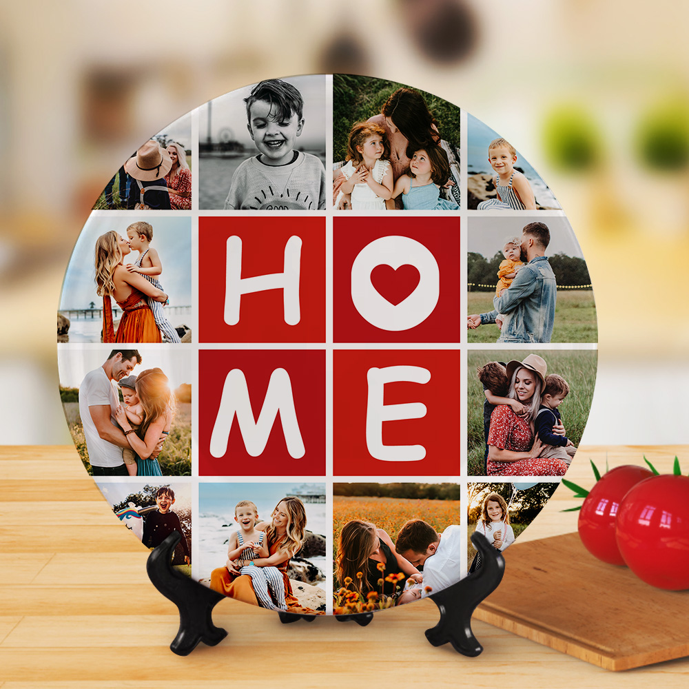 Home Decor Photo Plates Personalised Collage Photo Dinner Plates With 12 Pictures-Blongser