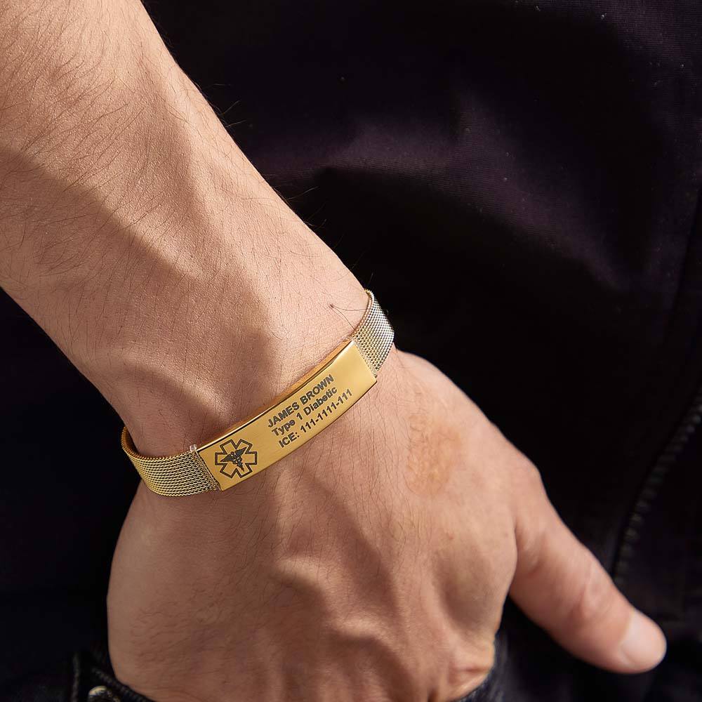 Personalized Emergency Medical Alert ID Bracelet with Text Adjustable Bracelet Gift for Diabetes Epilepsy Autism-Blongser
