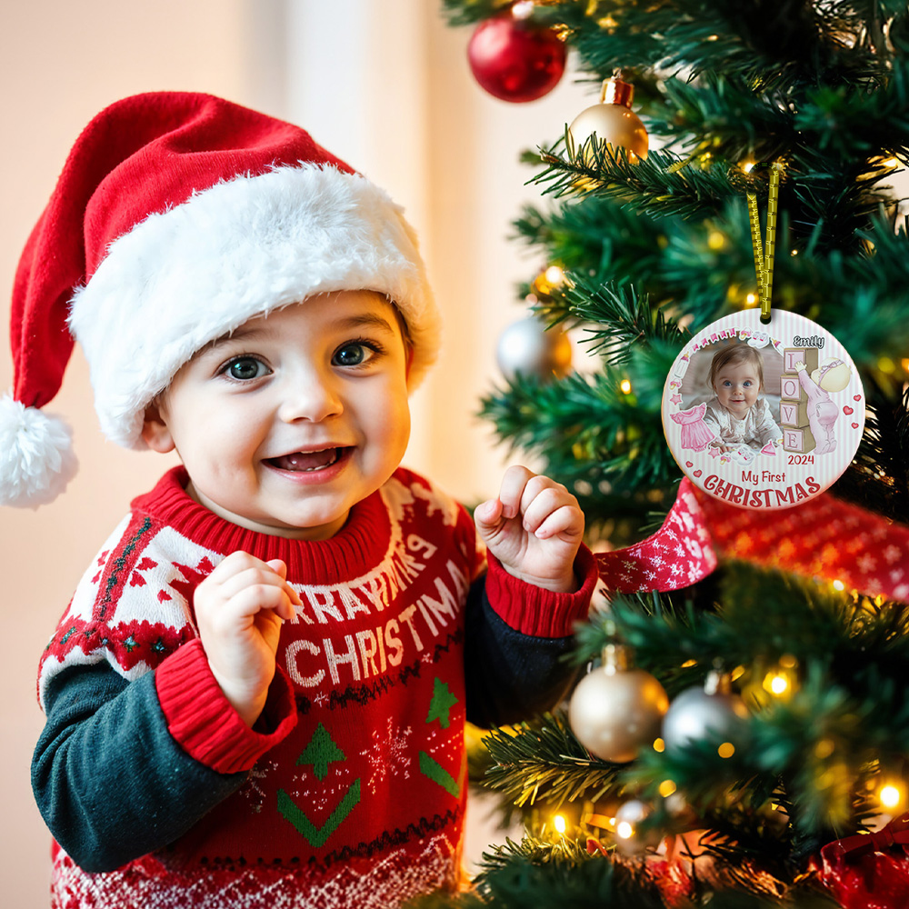 Personalized Baby's First Christmas Ornament with Photo Ceramic Christmas Ornament for Newborn Gift-Blongser