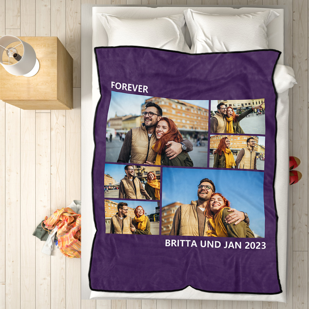 Custom Collage Fleece Blanket with Text - 6 Photos-Blongser
