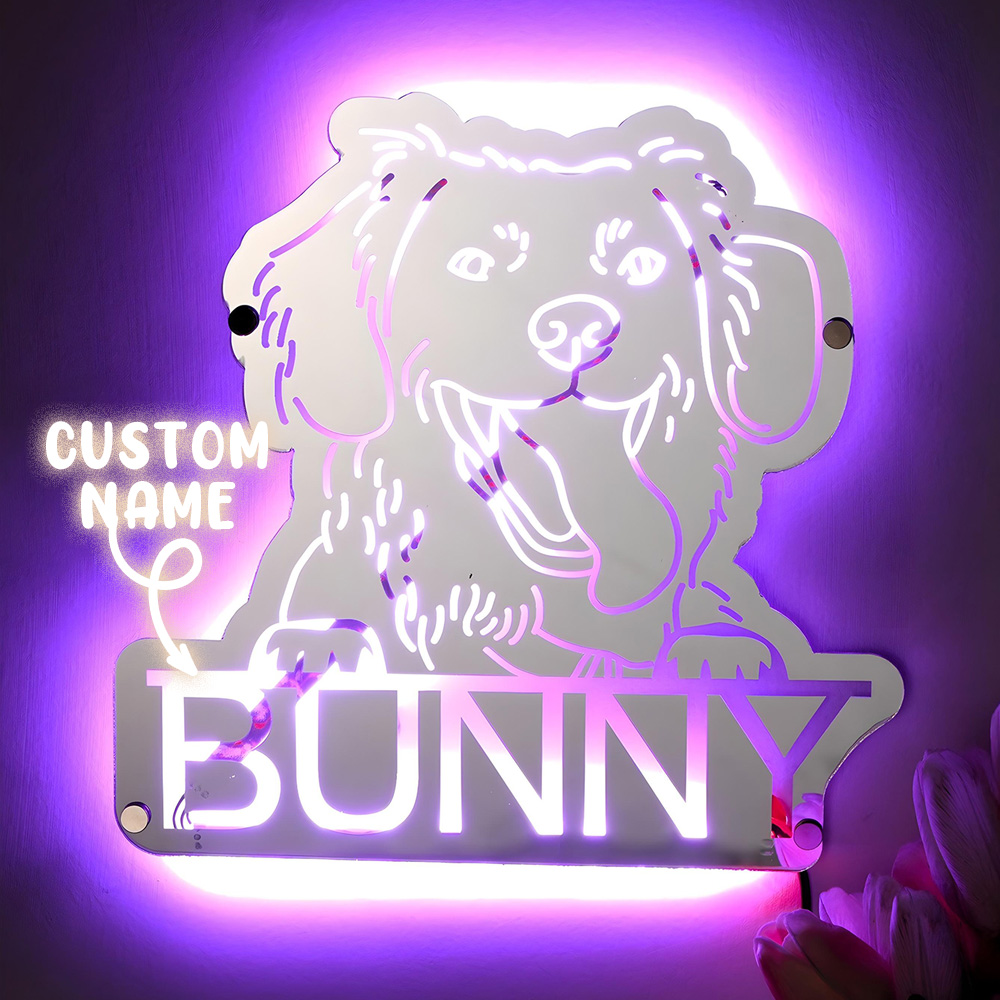 Personalized Pet Photo Name Mirror Light Custom Pet Portrait Mirror Lamp Gift for Pet Lovers-Blongser