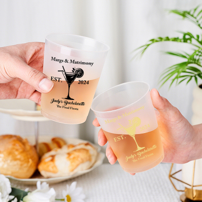 Personalized Margs & Matrimony Disposable Plastic Cups for Bachelorette Bridal Party Supplies Gift-Blongser