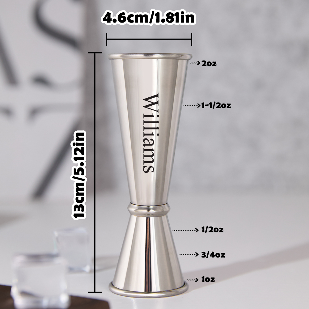 Personalized Engraved Text Stainless Steel Cocktail Jigger Measurements Gift for Bartender-Blongser
