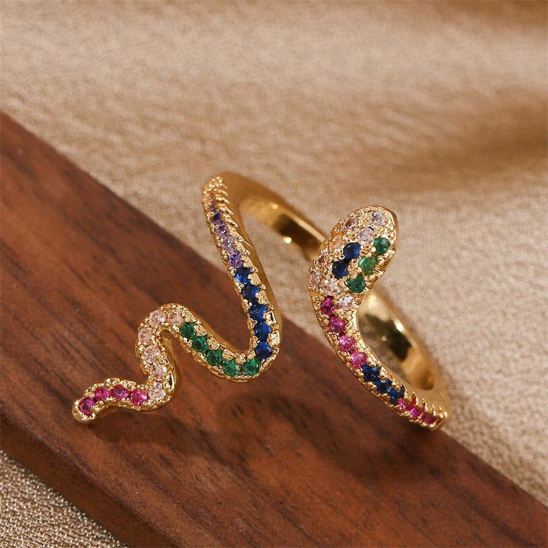 Adjustable Zircon Ring Copper Snake Rings-Blongser