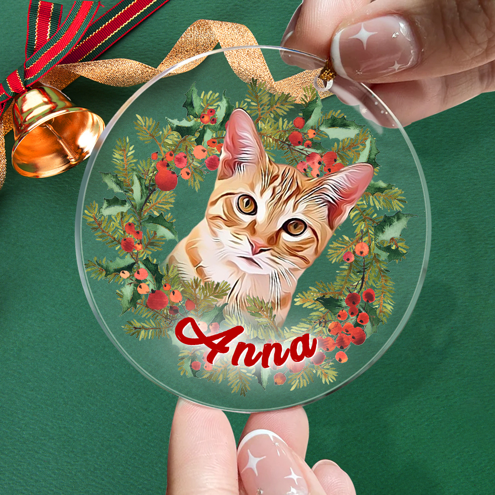 Personalized Pet Photo Christmas Ornament with Name Pet Ornament Gifts for Pet Lovers-Blongser