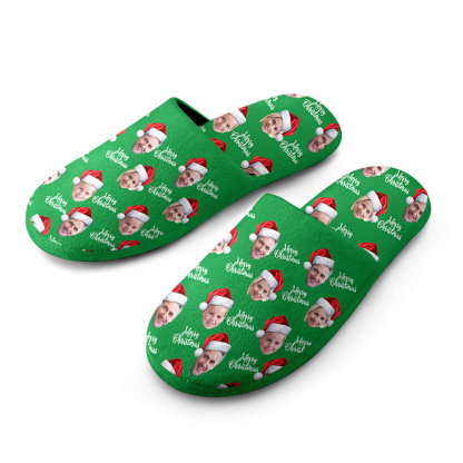Custom Unisex Christmas Slippers Personalized Green Casual House Cotton Slippers-Blongser
