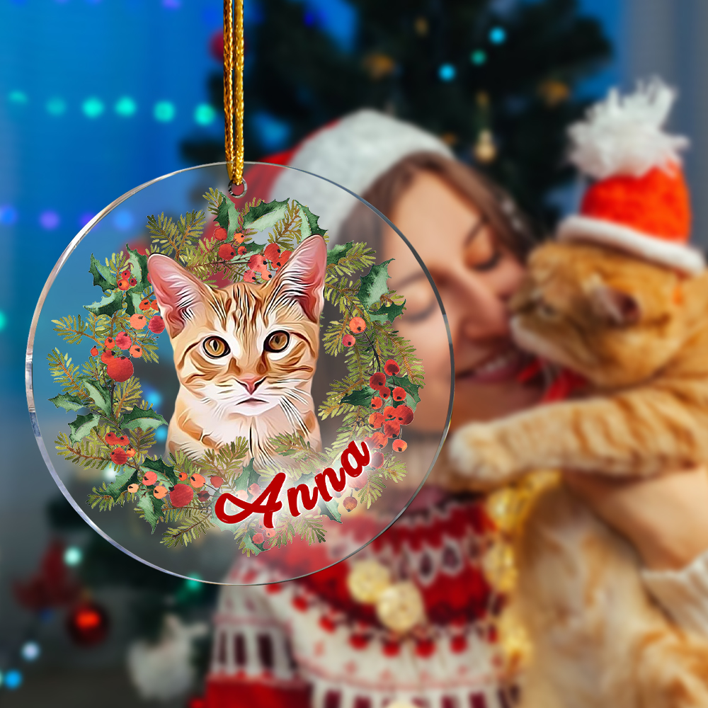 Personalized Pet Photo Christmas Ornament with Name Pet Ornament Gifts for Pet Lovers-Blongser