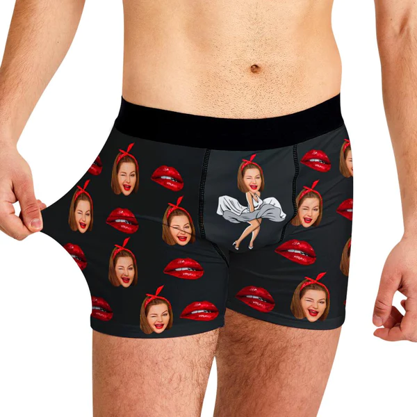 Custom Boxer Men's Shorts Sexy Lips Face Underwear-Blongser
