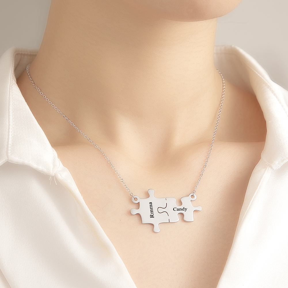 Personalized Puzzle Necklace Custom Name Engraved Necklace Jewelry Gift for Her-Blongser