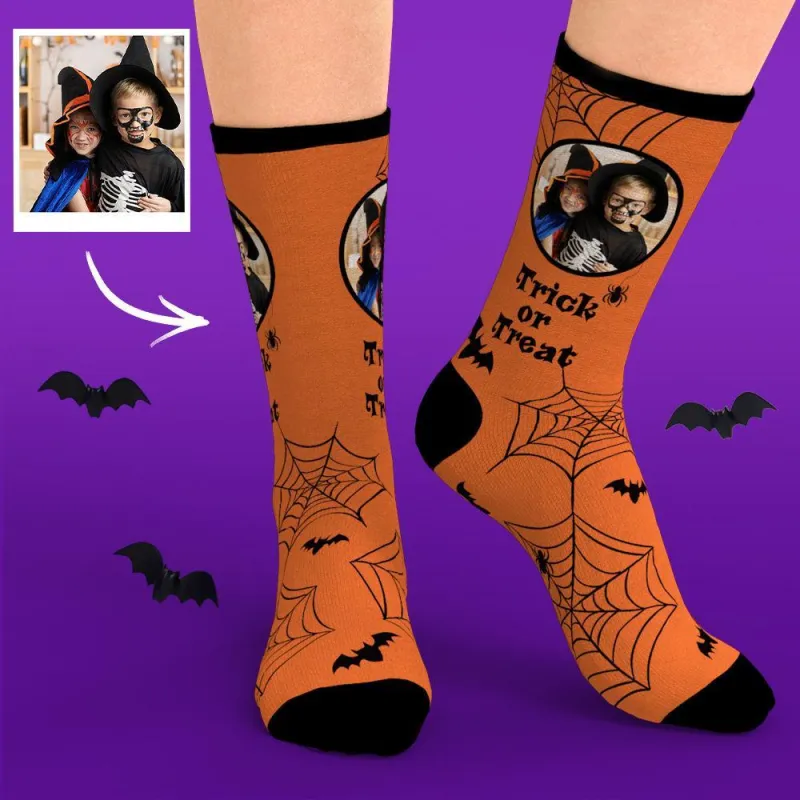 Custom Socks With Your Face Trick Or Treat Funny Unique Halloween Gifts-Blongser