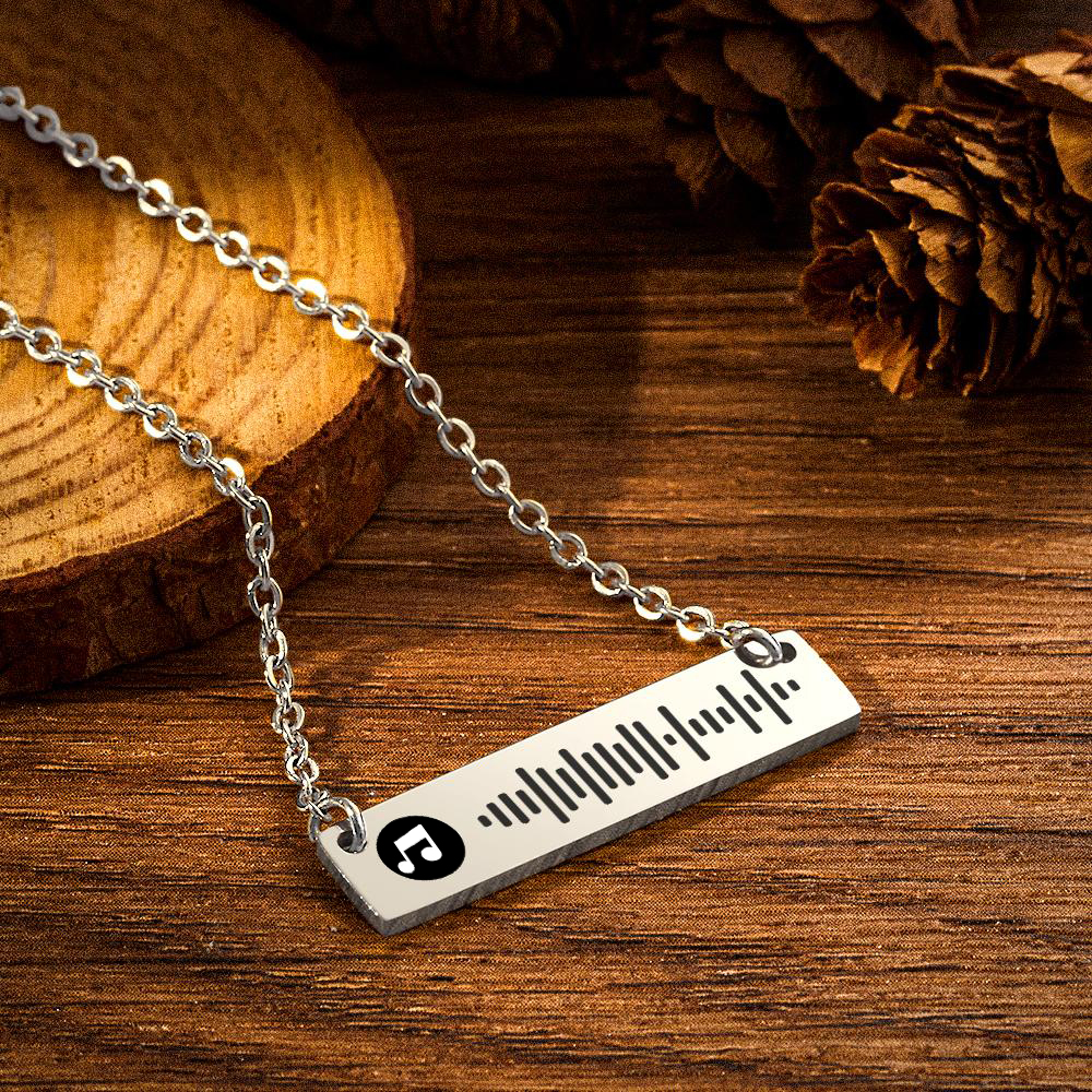 Personalized Bar Necklace Music Code Necklace Engraved Name Stainless Steel Necklace Gift-Blongser