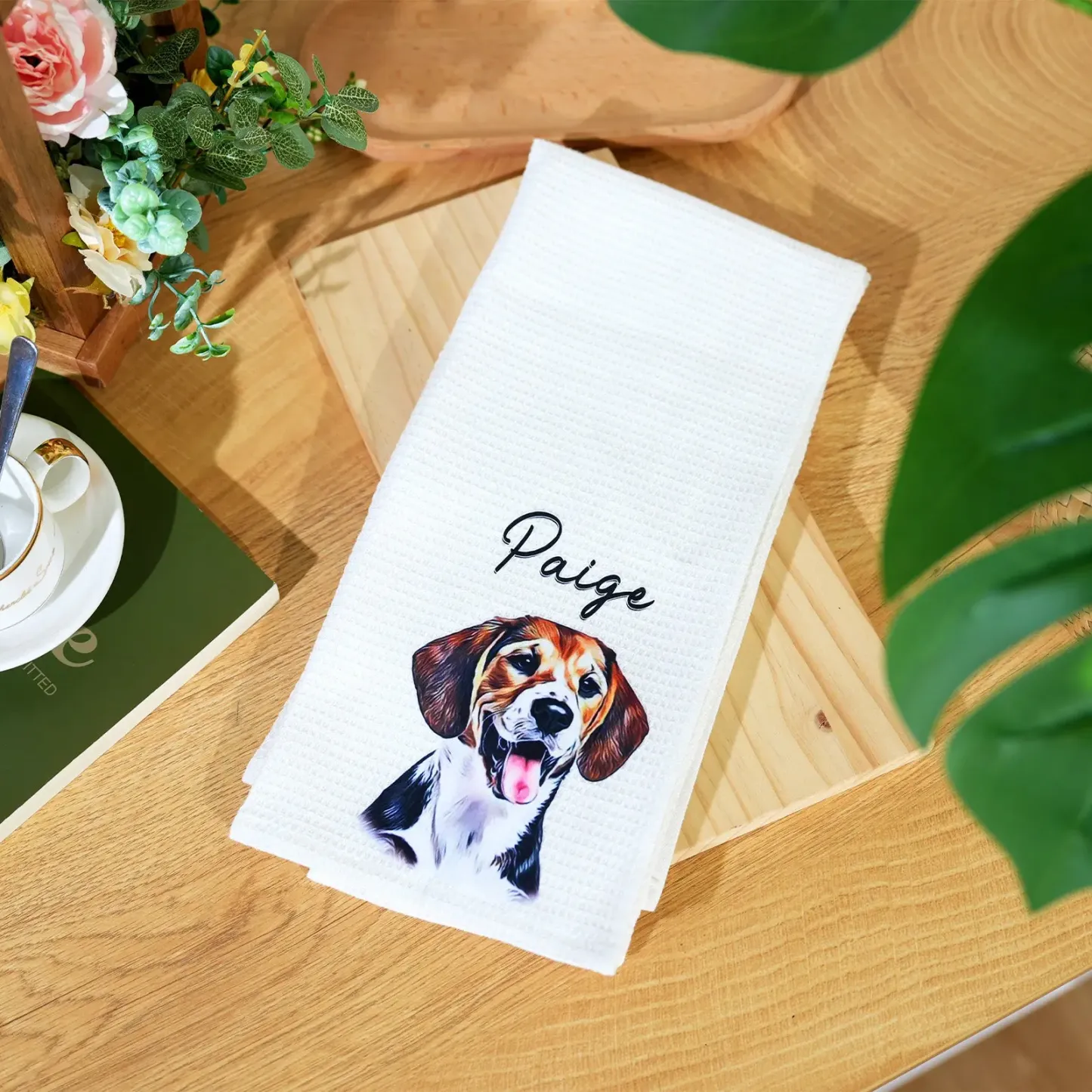 Personalized Oil Painting Style Pet Portrait Photo Cotton Waffle Tea Towel Birthday Anniversary Gift for Pet lover-Blongser