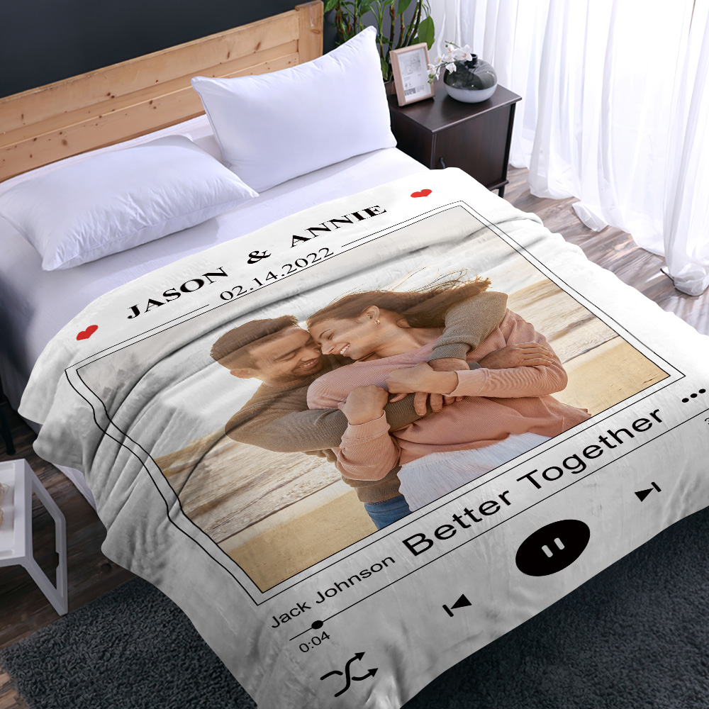 Personalized Couple Music Blanket with Photo and Text-Blongser