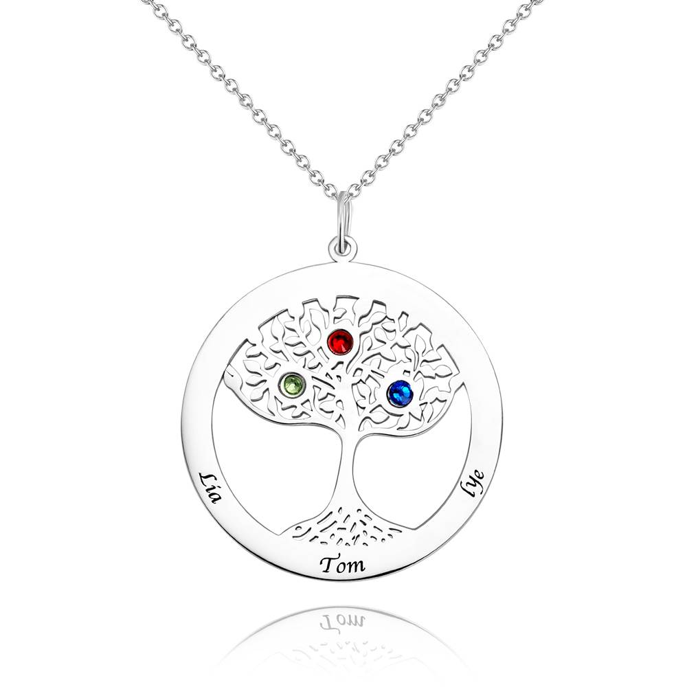 Personalized Family Tree Necklace Engraved Name Birthstone Necklace S925 Silver-Blongser