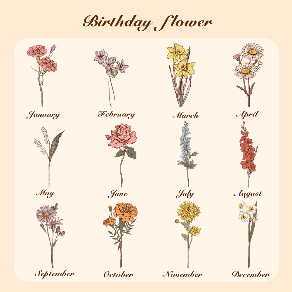 Personalized Birth Flower PU Leather Jewelry Box with LED Makeup Mirror Birthday Gift for Her-Blongser