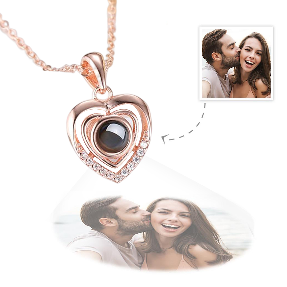 Customized Heart Pendant Photo Projection Necklace 925 Sterling Silver-Blongser