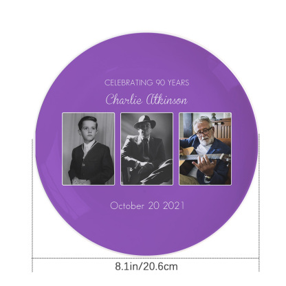 Custom Memorable Photo Purple Dinner Plates with Text-Blongser