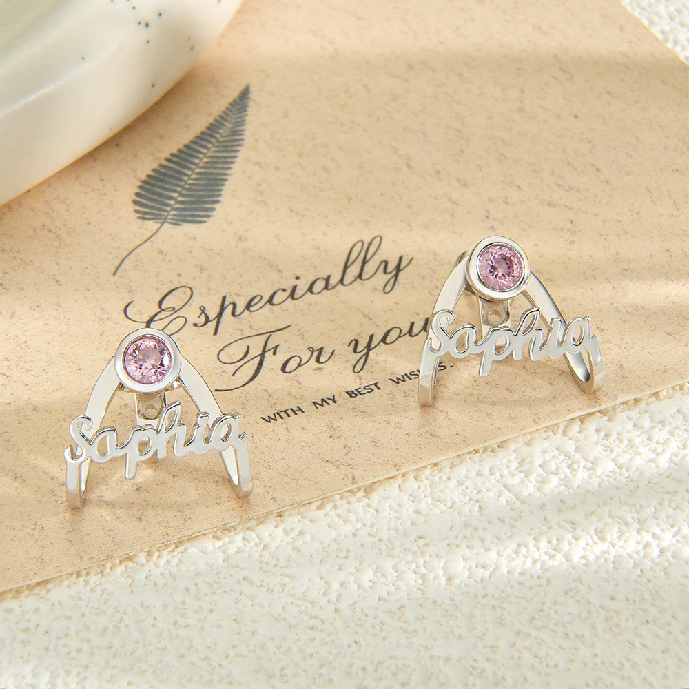 Personalized Birthstone Earrings with Name Earrings Jewelry Gift for Her-Blongser