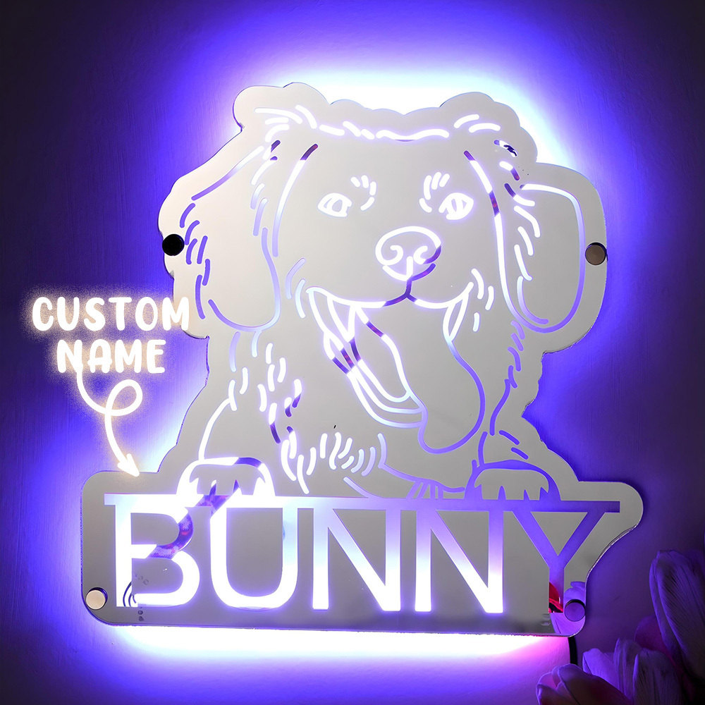 Personalized Pet Photo Name Mirror Light Custom Pet Portrait Mirror Lamp Gift for Pet Lovers-Blongser