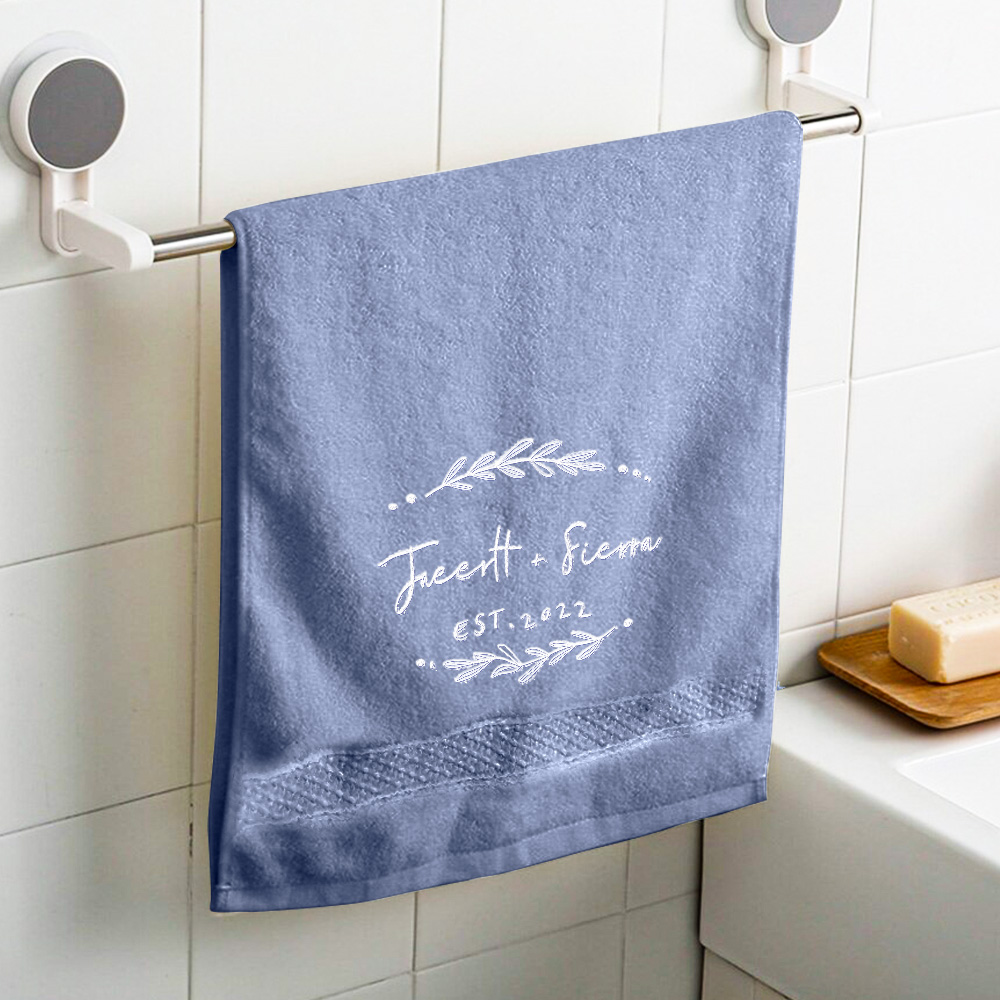 Personalized Name and Date Towel Custom Embroidered Towels for Anniversary-Blongser