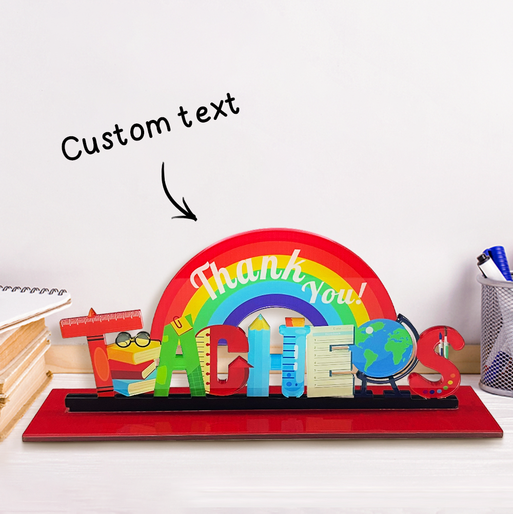 Personalized Rainbow Teacher Appreciation Acrylic Table Sign-Blongser