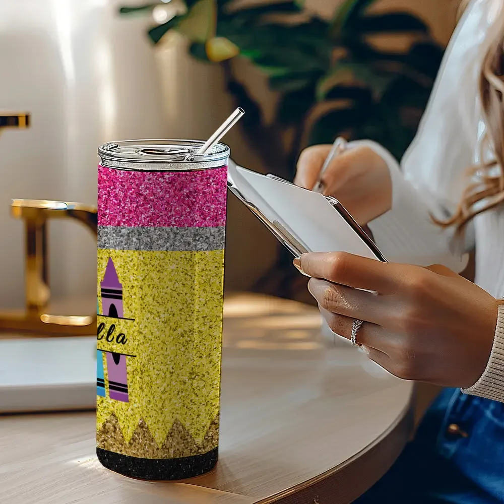 Personalized Glitter Apple 20oz Skinny Tumbler with Straw Back to School Appreciation Gift for Teacher-Blongser
