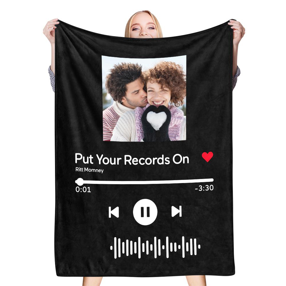 Custom Scannable Music Code Photo Fleece Blanket - 4 Colors-Blongser