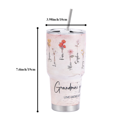 Custom 30oz Insulated Tumbler with Watercolor Birth Flower Name Text – Perfect Birthday Gift for Mom or Grandma-Blongser