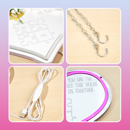 Personalized Mom You Are the Piece That Holds Us Together Neon Mirror Light Puzzle Piece Sign Mother's Day Gifts-Blongser