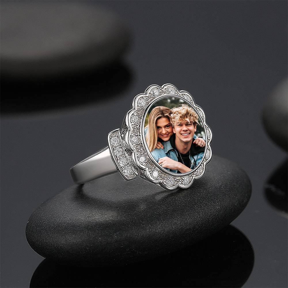 Custom Photo Ring Round Photo with Zircon Mother's Gift-Blongser