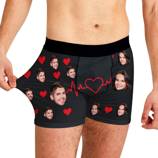 Personalized Two Face Boxer Briefs Men's Heart Underwear-Blongser